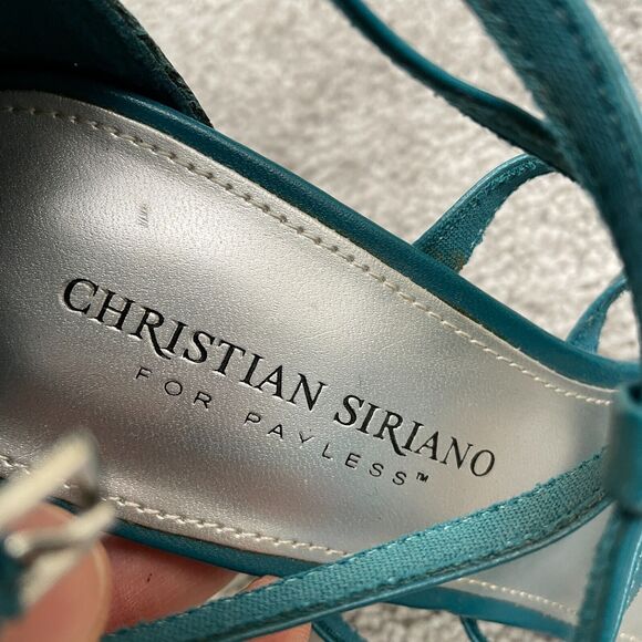 Christian Siriano High Heels Strappy Sandals Womens 8.5 Blue Snakeskin Leather - Picture 7 of 15